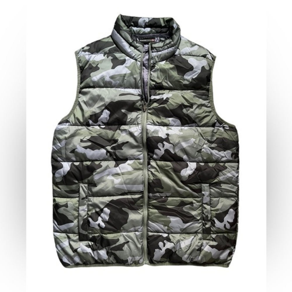 Swiss Tech Vest Green Camo Puffer Quilted Pocket Outdoor Hunting size large